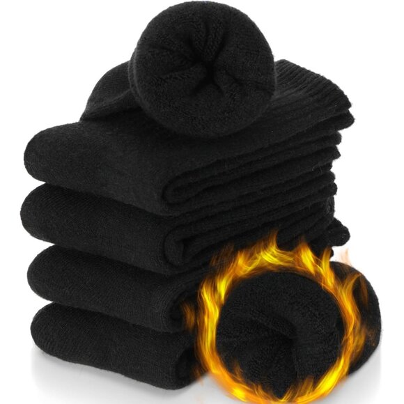 Women's Black Merino Winter Thermal Thick Warm Hiking Crew Cozy Comfy Work Socks - Picture 1 of 7